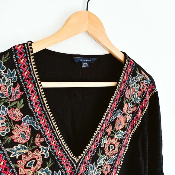 American Eagle Embroidered Blouse - Folk Art, Scandinavian, Boho - Size Small - Picture 3 of 6